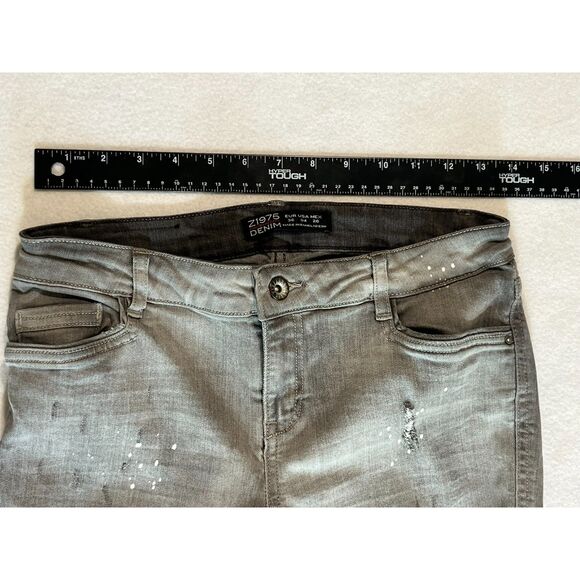 ZARA Z1975 Highly Distressed Gray Ankle Zip Jeans Size 4 Mid Rise Grunge Skater - Picture 6 of 6